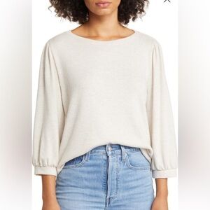 NWT Caslon Cozy Knit Top Beige Oatmeal Heather S | Soft Ballet Neck Long Sleeve